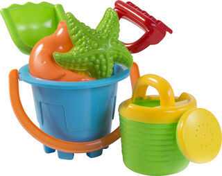Plastic beach bucket with mini tools